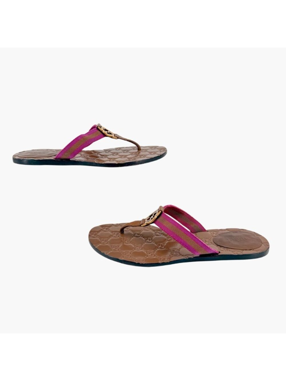 Gucci GG Web Stripe Thong Sandals Flat Brown Purple Size 38.5 US 8.5 Women’s - Picture 8 of 15